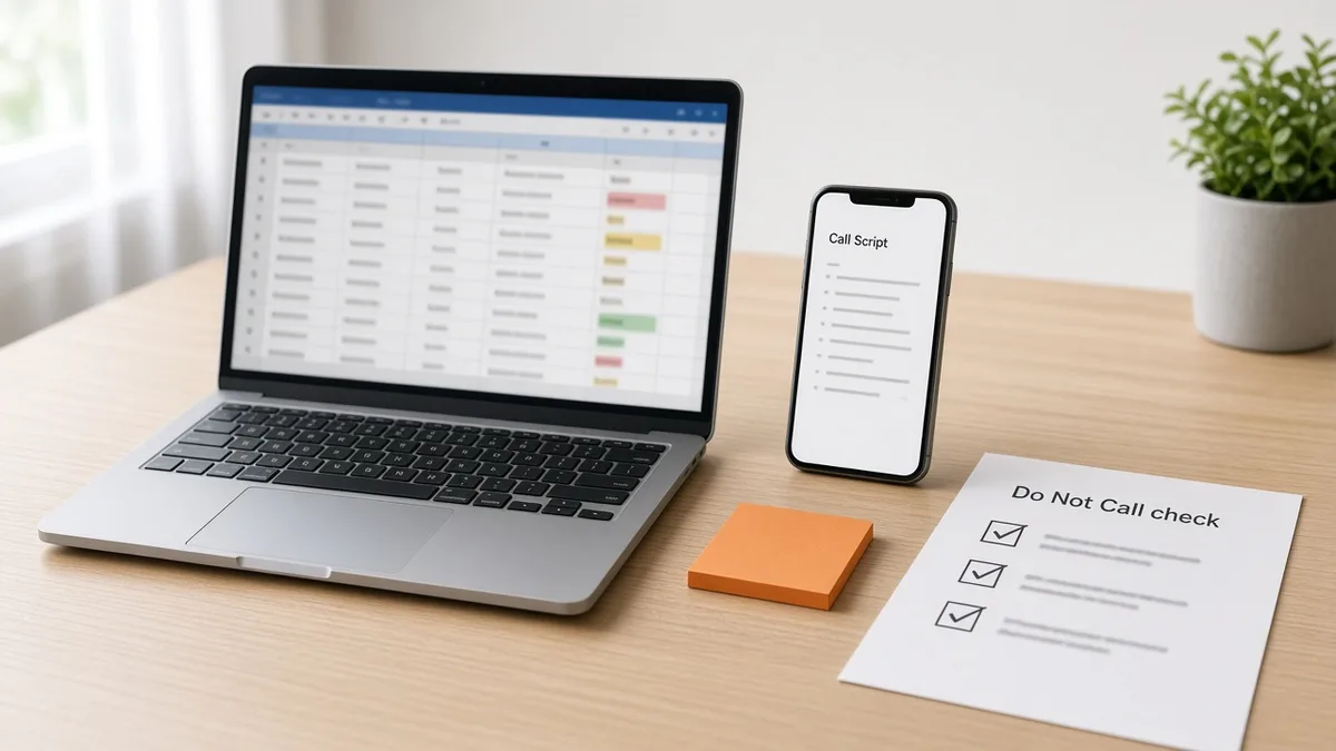 Expired listing script on a phone beside a Do Not Call scrub checklist, a first step in how to get real estate listings