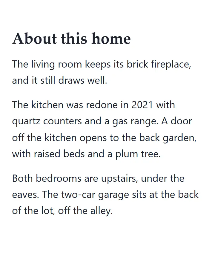 A listing description written by Contre